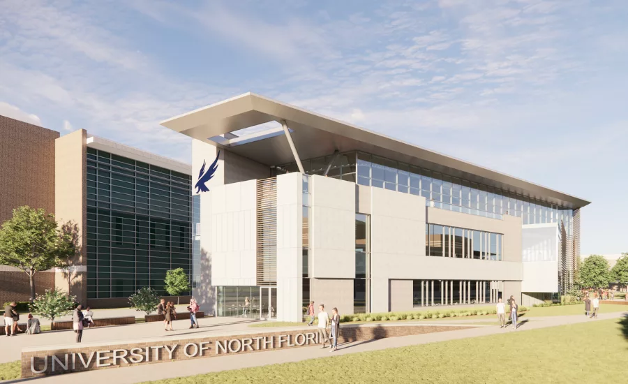 A rendering of the new Student Services and Academic building for the University of North Florida