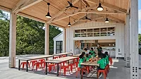 Students enjoy outdoor learning spaces in a classroom setting