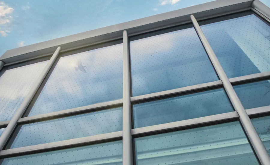 Close-up of Bird Friendly Glass on a building