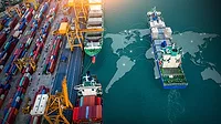 Ships and shipping containers at a port