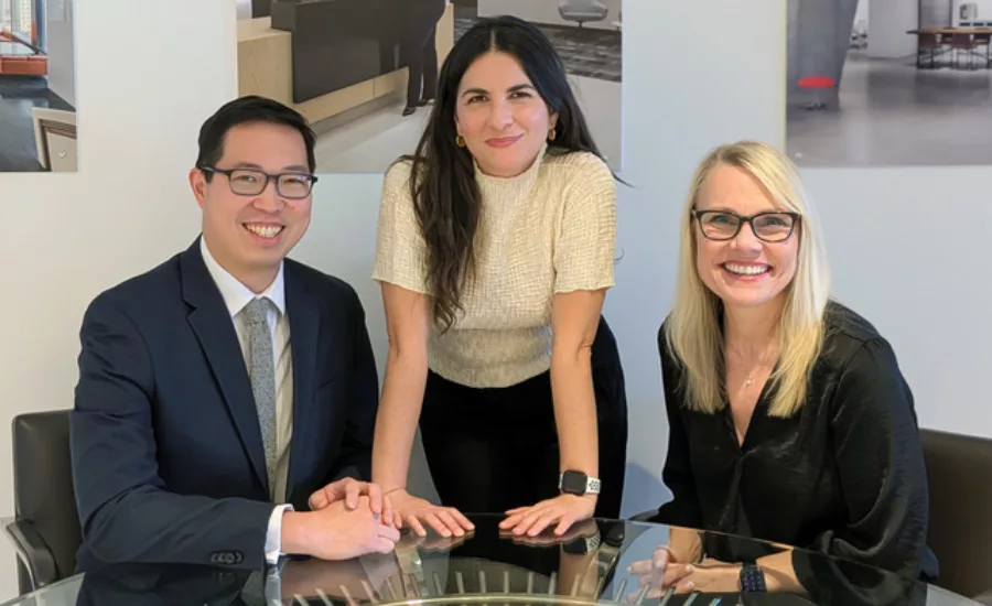 left to right, Spacesmith Principals William Wong, Ámbar Margarida (center) and Margaret O’Neill