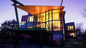 Large opening in steel windows on building