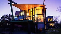 Large opening in steel windows on building