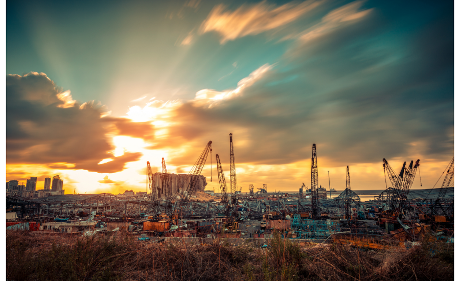 construction site with sunrise