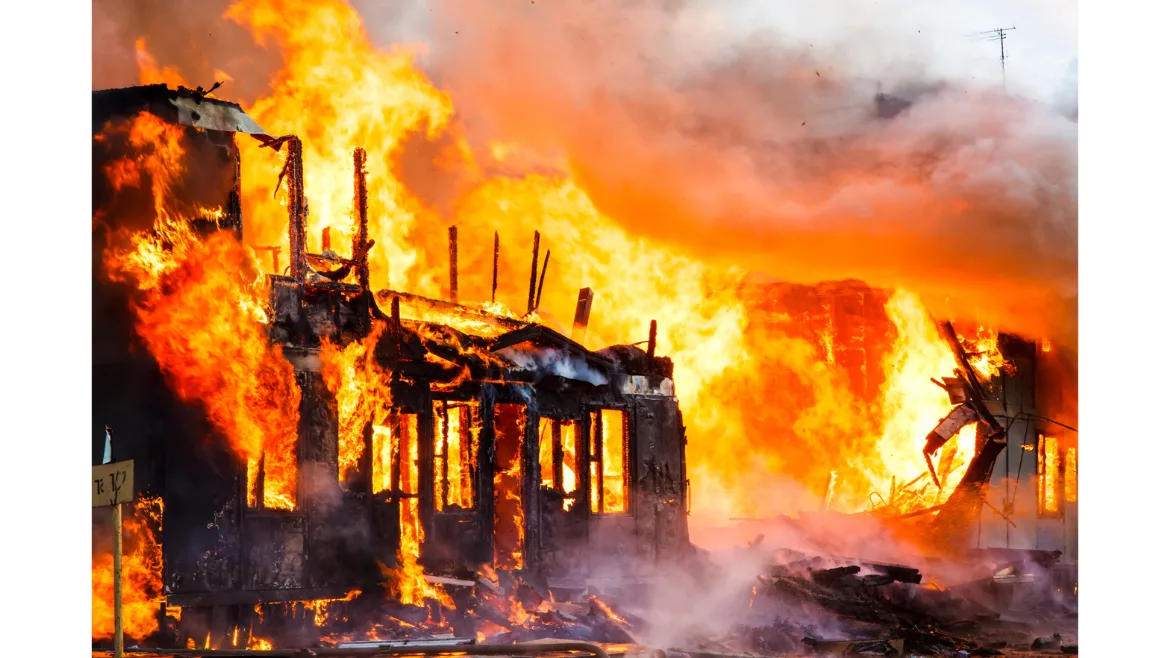 a building structure on fire
