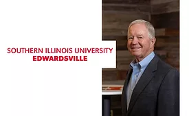 SIUE logo with Bruce Holland headshot