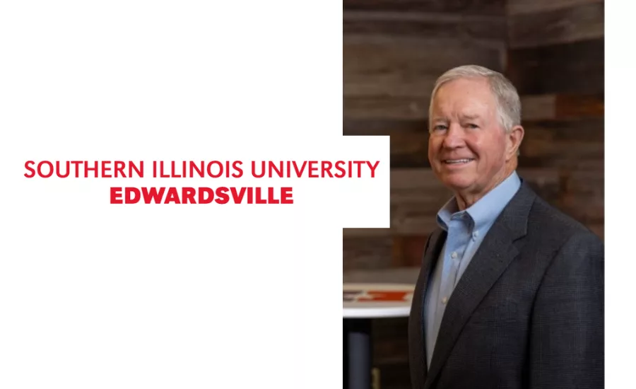 SIUE logo with Bruce Holland headshot