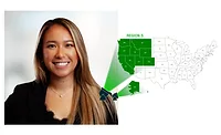 Irene Li headshot next to a map of Region 5