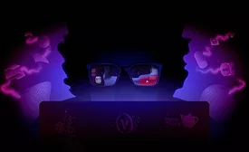 graphic is black and purple with an image of someone on the computer