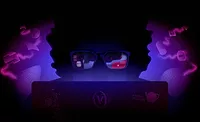 graphic is black and purple with an image of someone on the computer