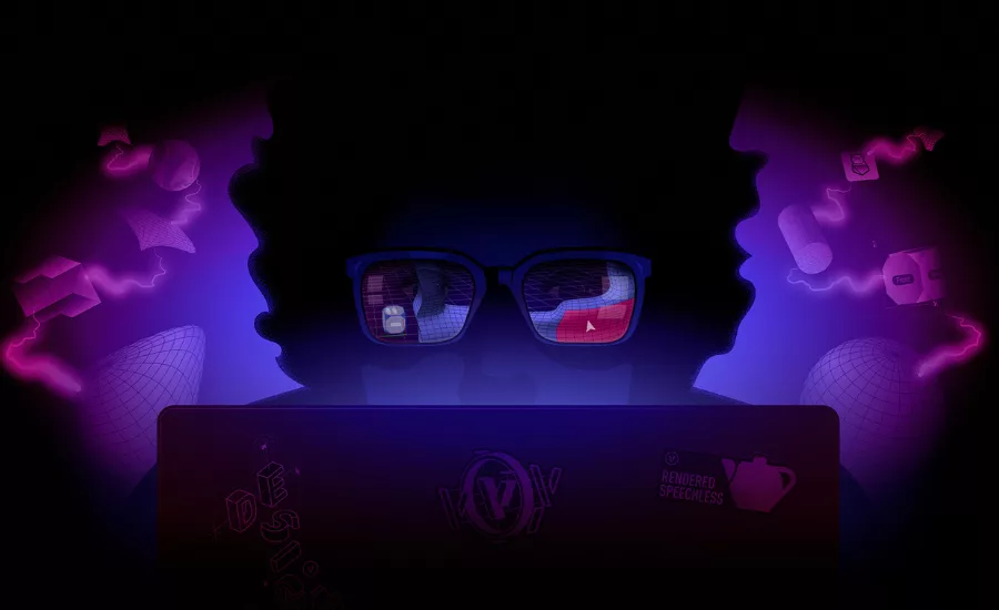 graphic is black and purple with an image of someone on the computer