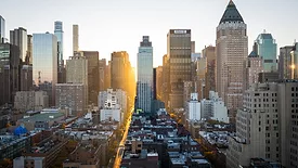 city skyline with commercial buildings