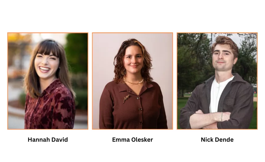 Hannah David, Emma Olesker, and Nick Dende headshots