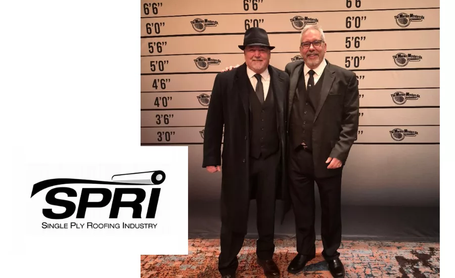 Scott Carpenter, Outgoing President (left), and Brian Chamberlain, Incoming President (right), share a laugh while dressed up for a 1920s Mafia Murder Mystery Dinner at SPRI's 44th Annual Conference in February