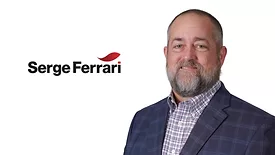 Serge Ferrari logo next to headshot of Tony Cimaglia Jr. 