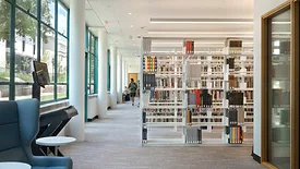 University of Arkansas Fine Arts Center library bookshelves