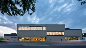 Logan City Library exterior at dusk