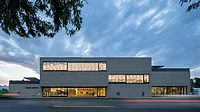 Logan City Library exterior at dusk