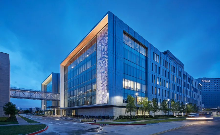 Parkland Moody Outpatient Center exterior at night