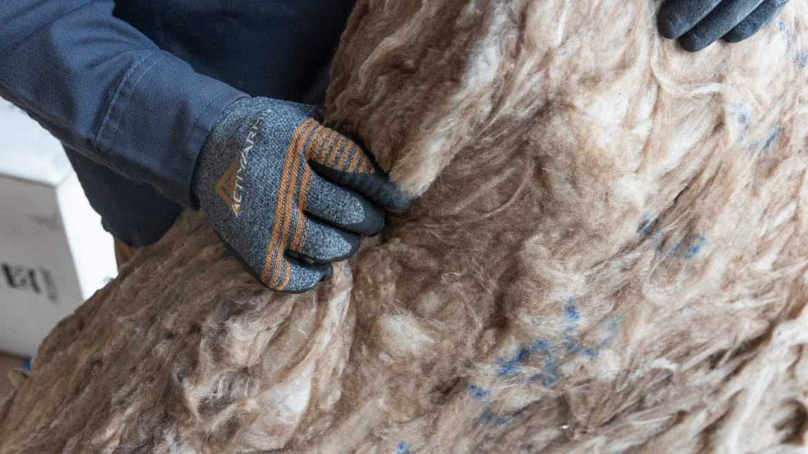 Fiberglas insulation up close