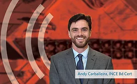 Andy Carballeira headshot behind an orange background