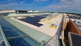 commercial rooftop shows membrane and solar