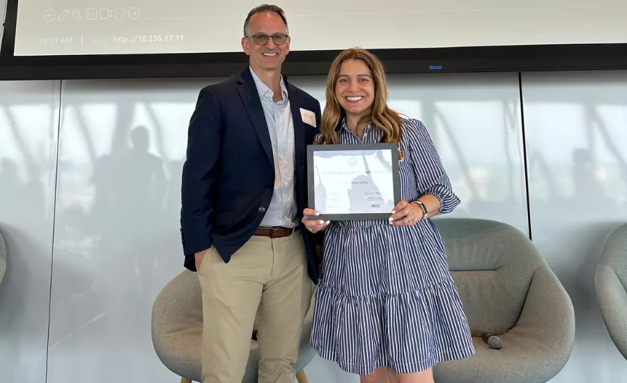 Gale Associates Managing Partner Steven Marshall and Director of Human Resources Lynette Young accepting the 2026 Wage Equity Impact Award