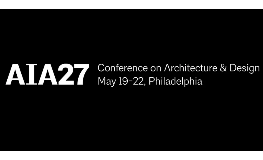 AIA promo for their 2027 show shows the date in location in white letters on black background