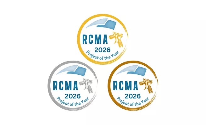 Roof Coatings Manufacturers Association project of the year awards logos in gold, silver and bronze colors