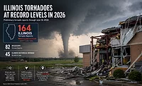 tornados.png graphic shows a building destoryed by tornados with information on the amount of torandos in 2026 in the US