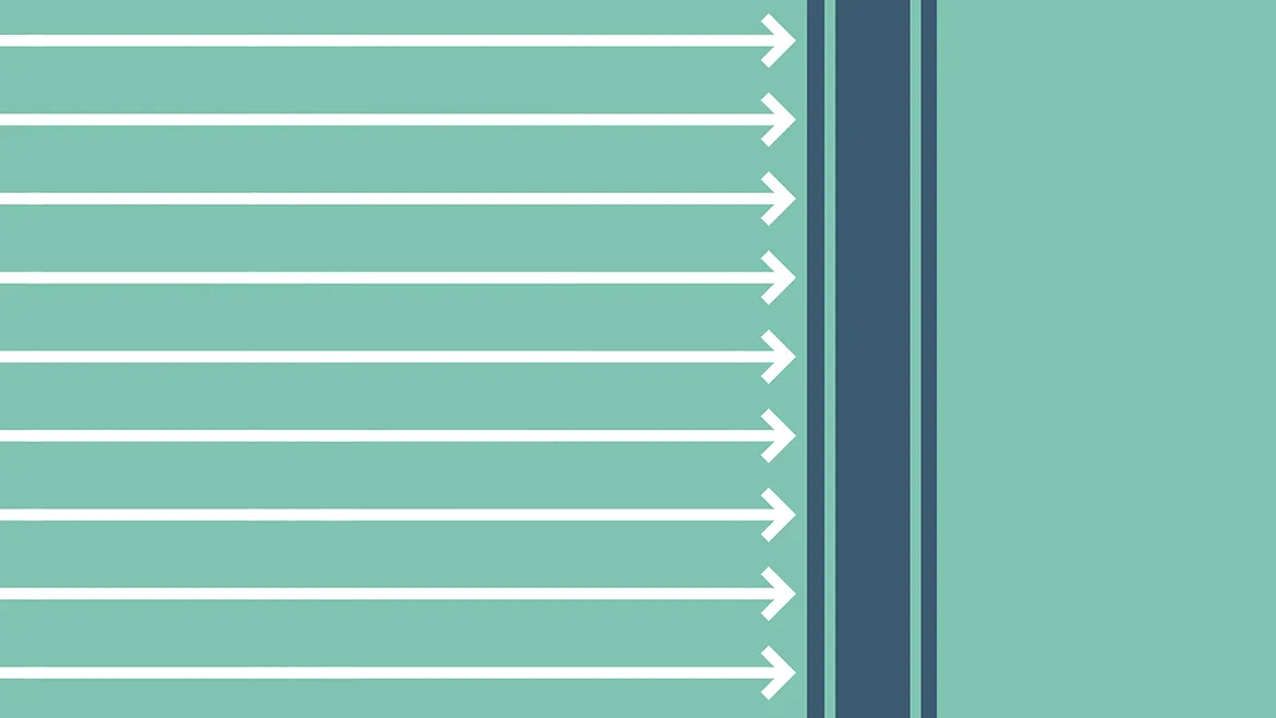 graphic shows white arrows pointing to the right on a light green background