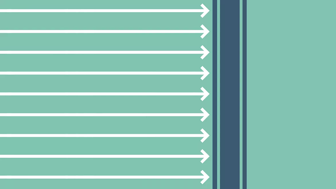 graphic shows white arrows pointing to the right on a light green background