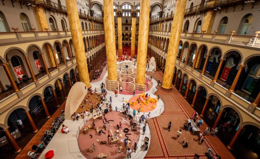 an overview of THE PLAYGROUND at the National Building Museum in Washington, D.C.