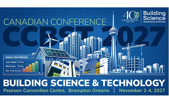 The Canadian Conference on Building Science and Technology 2027 promo shows information and location