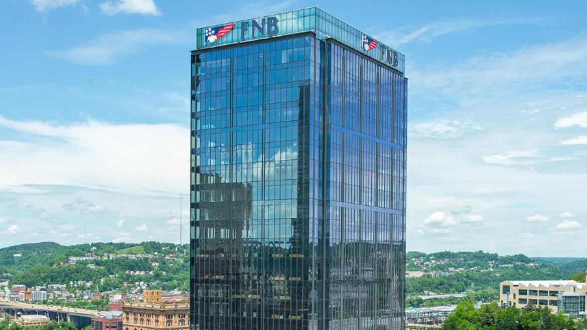 FNB Financial Center, a 26-story, Class A office tower anchoring the redevelopment of the Lower Hill District
