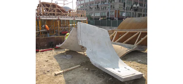 This mockup revealed that self-consolidating concrete would not be viable to produce the tight edge details and reveal desired.